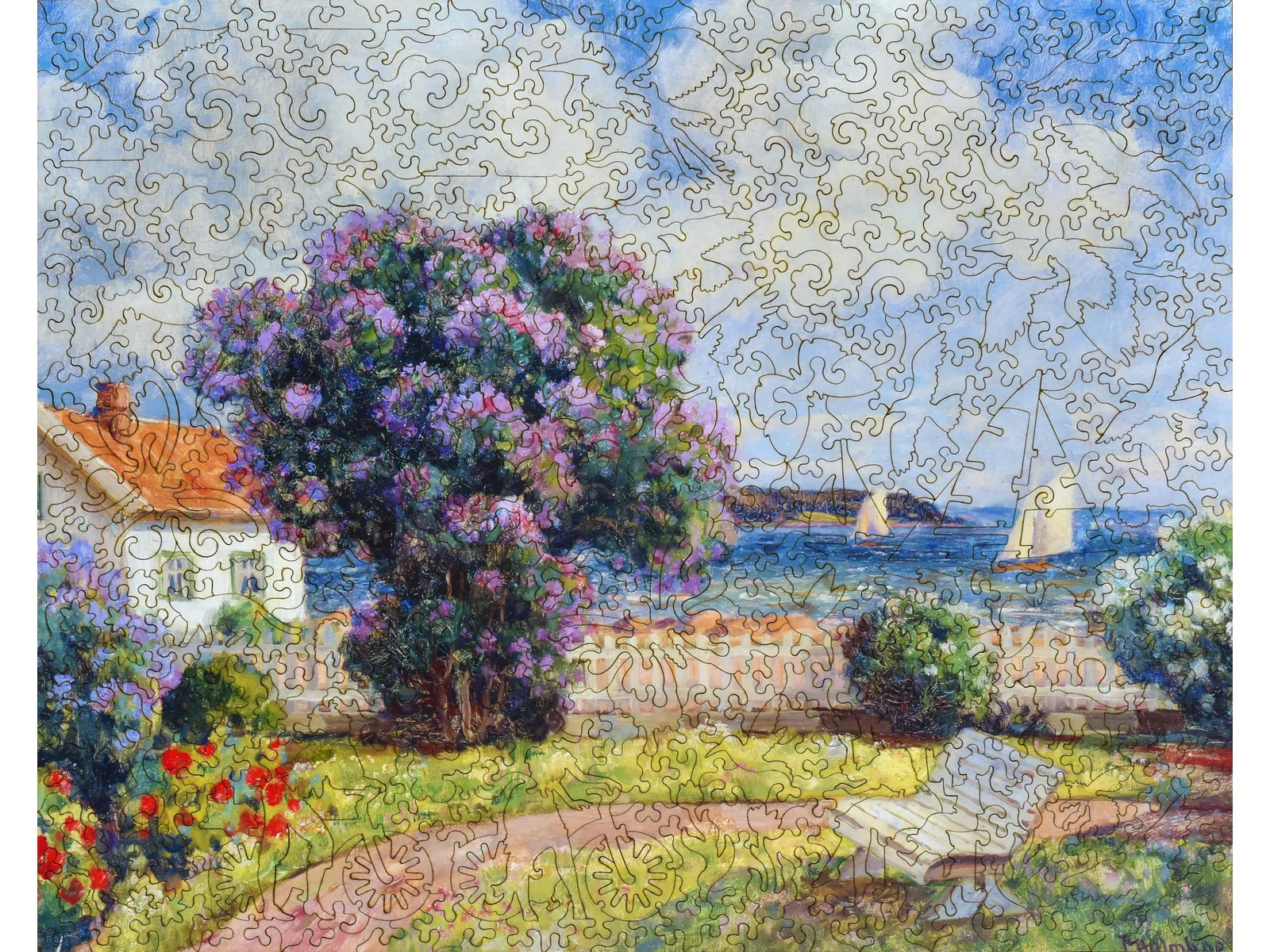 Coastal Landscape with Blooming Lilac Bush